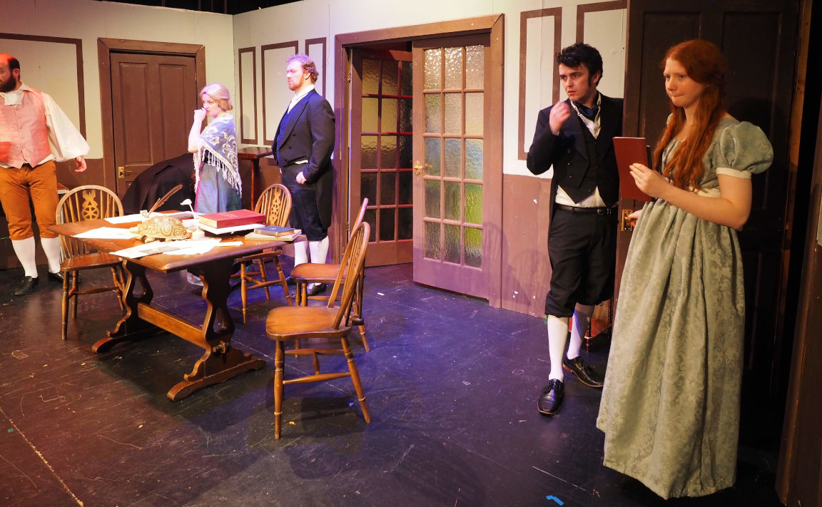 Cast members from Peculiar Productions Cardiff theatre company perform a tense scene in Tom Stoppard's Arcadia.